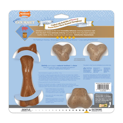 Strong Chew Gourmet Style Wishbone & Femur Bone Puppy Chew Toys Peanut Butter & Bacon Small (2 Count)