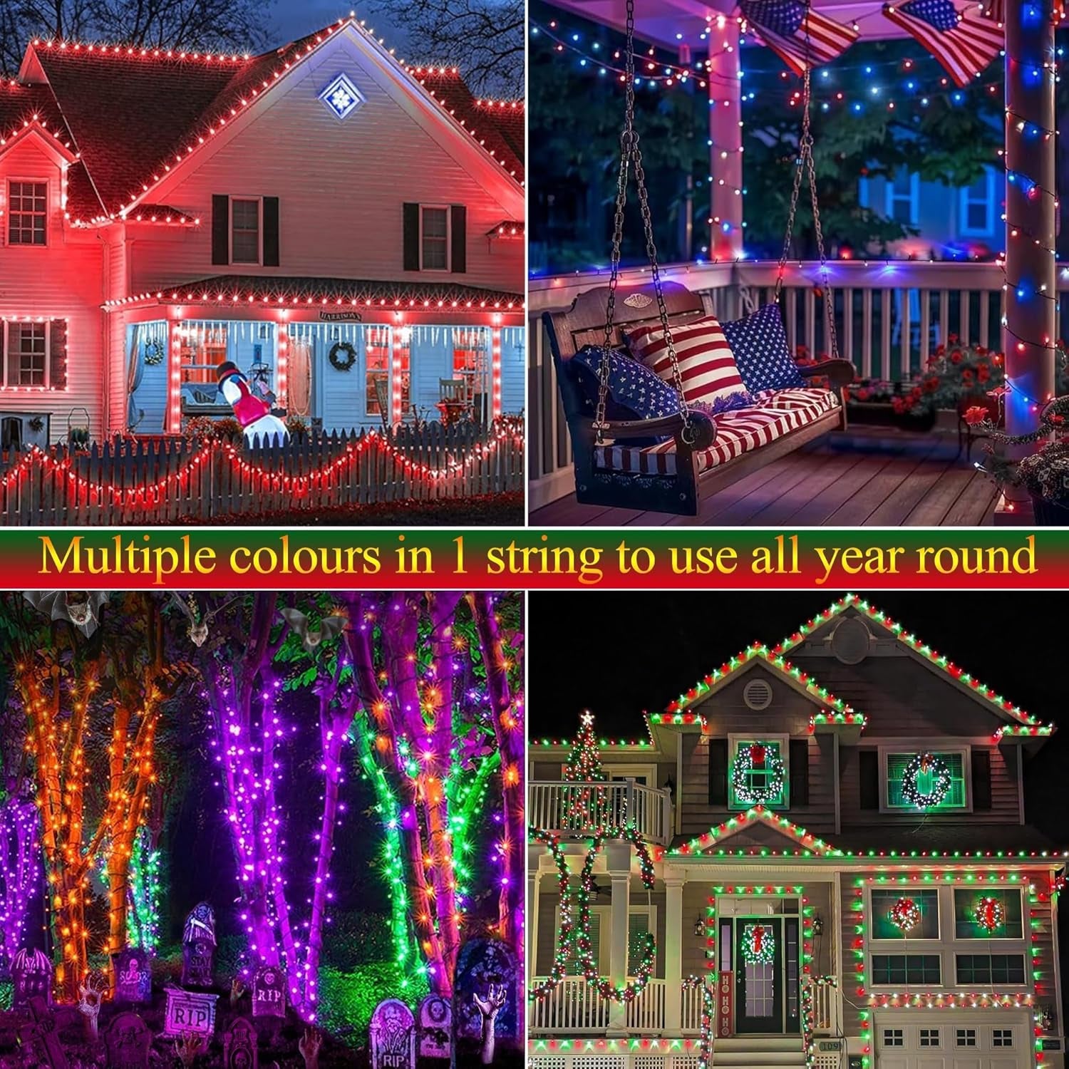 Christmas String Lights - 100FT 300LED RGB String Lights with Remote, Waterproof Outdoor Indoor with Timer Memory Function for Tree, Yard, Christmas Decor (Non-Connectable)