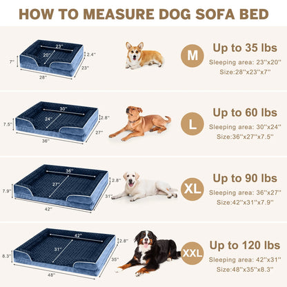 Dog Bed for Large Medium Small Dogs Orthopedic Waterproof Dog Sofa Bed Non Slip Pet Couch with Removable Washable Cover Supportive Foam M to XXL