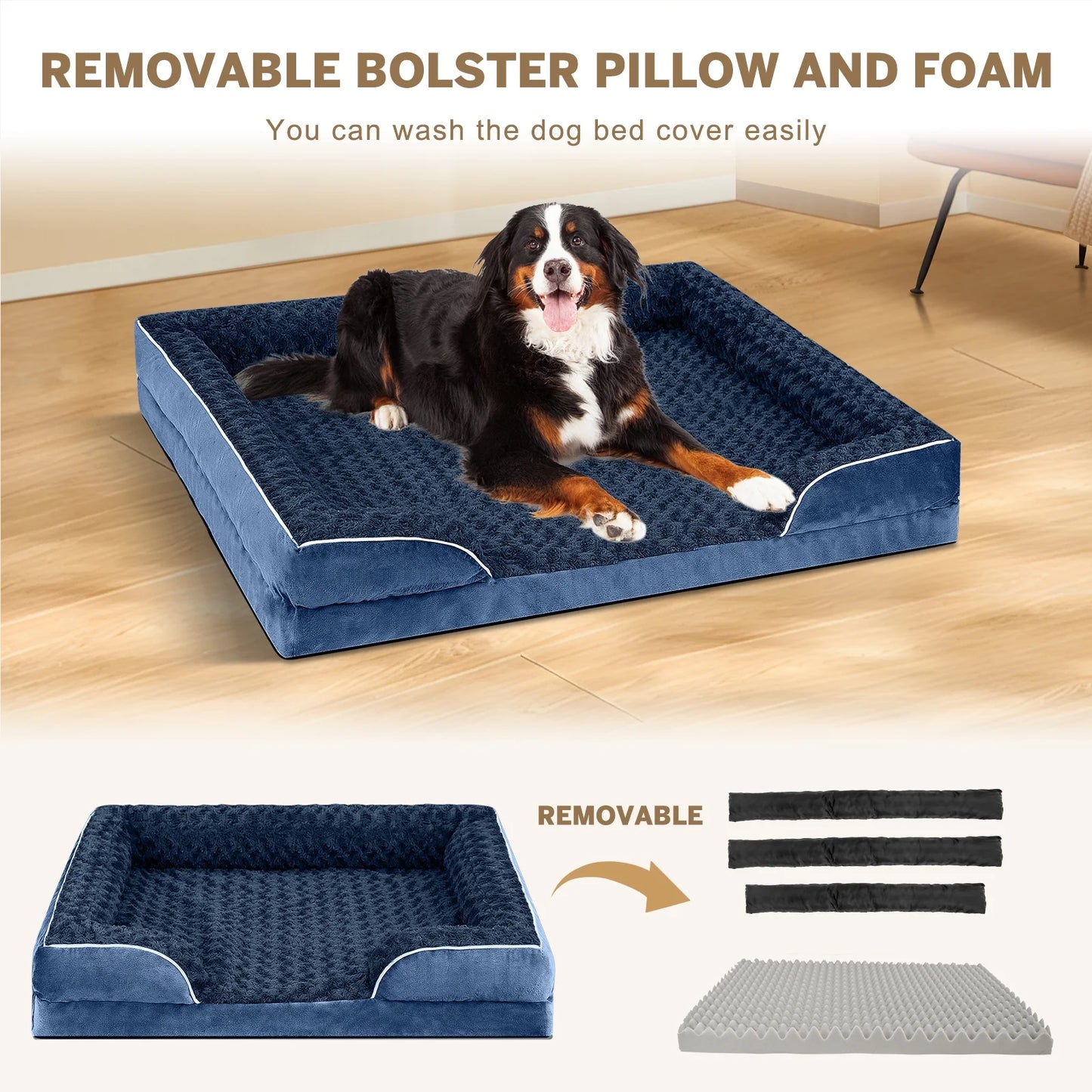 Dog Bed for Large Medium Small Dogs Orthopedic Waterproof Dog Sofa Bed Non Slip Pet Couch with Removable Washable Cover Supportive Foam M to XXL
