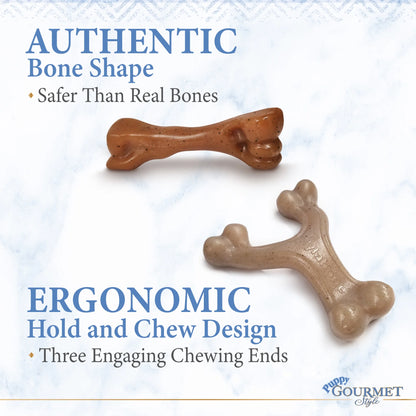 Strong Chew Gourmet Style Wishbone & Femur Bone Puppy Chew Toys Peanut Butter & Bacon Small (2 Count)