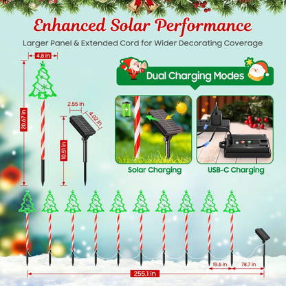 Outdoor Christmas Decorations, 21" Solar Christmas Tree Lights Outdoor Waterproof Decorations, Solar Candy Cane Christmas Decorations Outdoor with 10 Modes, outside Waterproof Christmas Candy Cane Lights Pathway