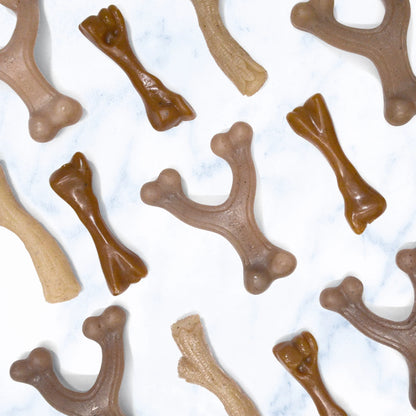 Strong Chew Gourmet Style Wishbone & Femur Bone Puppy Chew Toys Peanut Butter & Bacon Small (2 Count)